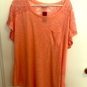 Short Sleeve Lace Shoulder Tee, NEW